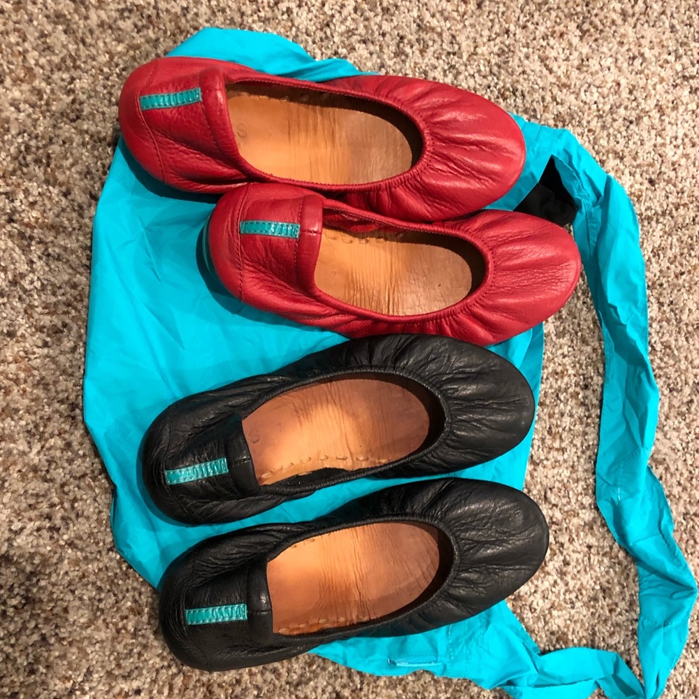Two pair of Tieks (Red and black) Size 7